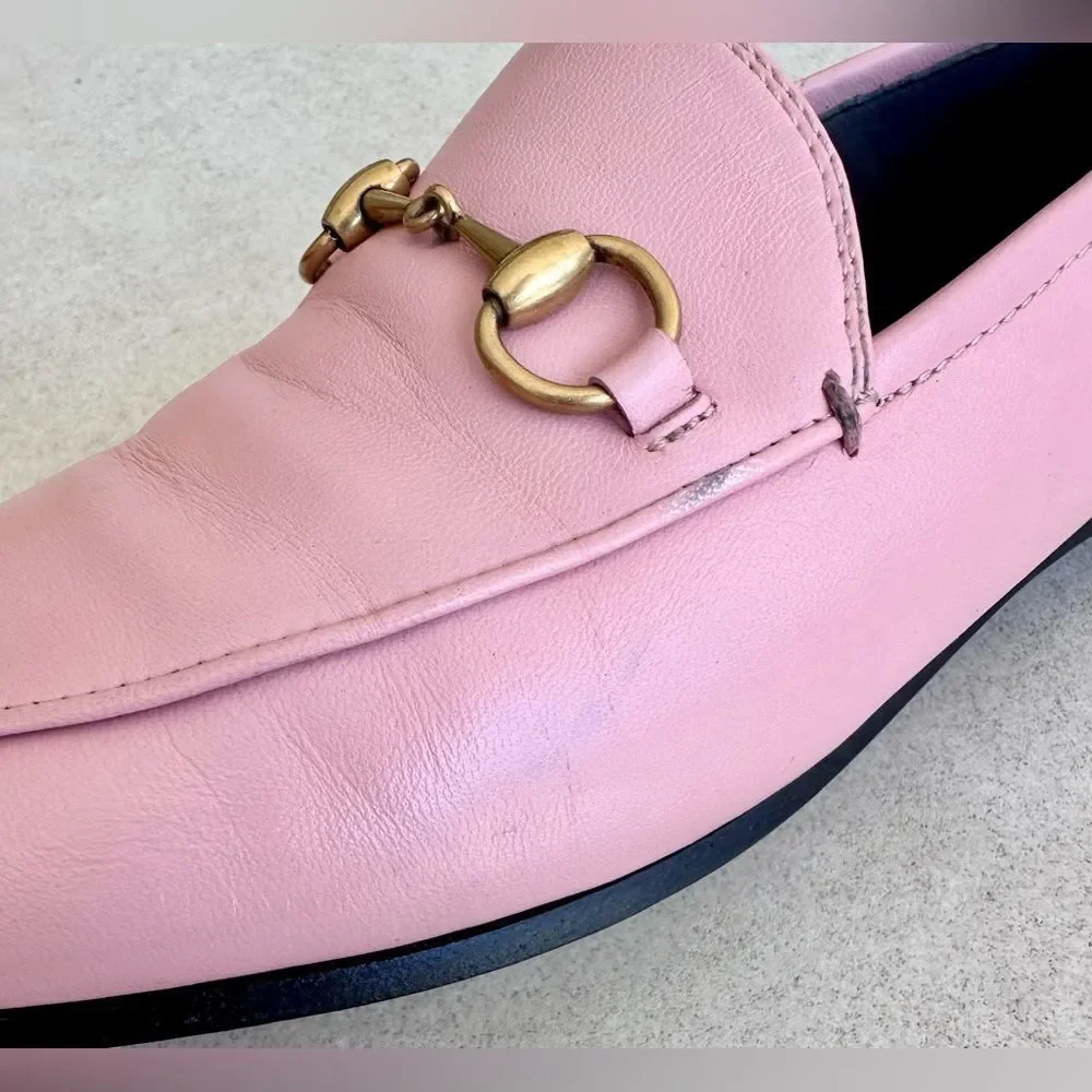 Gucci Brixton Horsebit Loafer Pink Leather Driving Flat Mule Jordaan EU 37 US 7